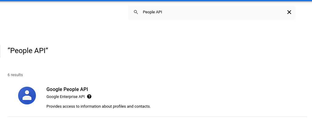 Результаты по поиску "People API". Первым в списке находится "Google People API".